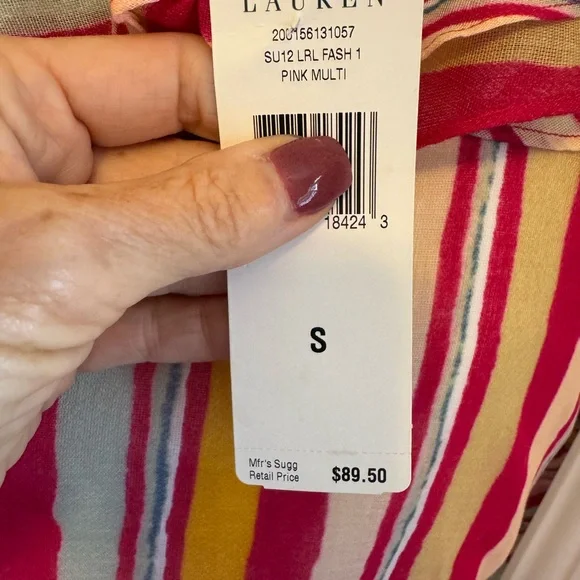 Lauren Ralph NWTS Multi Pink Sleeveless Ruffle Wrap Top Deep Vneck Size Small - Picture 10 of 12